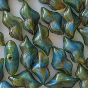 8x14mm Blue/Olive Flower Bud Beads [15]