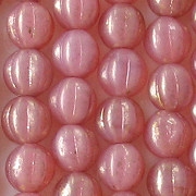 8mm Milky Pink Gilt Fluted Beads [50]