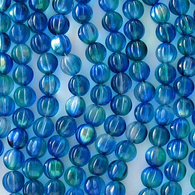 8mm Blue/Green AB Fluted Beads [25] (see Comments)