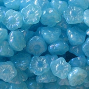 7mm Light Aqua Opalescent Luster Flower Button Beads [50]