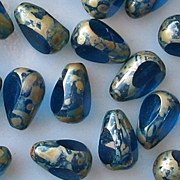 11mm Capri Blue Picasso 3-Cut Teardrop Beads [25]
