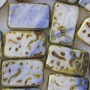 18mm White/Blue Polished Patterned Rectangle Beads [3]