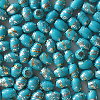 11mm Turquoise Striped Barrel Beads [25]
