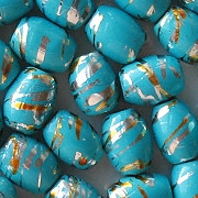 11mm Turquoise Striped Barrel Beads [25]