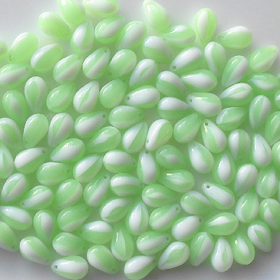 6x9mm Lime/White Teardrop Beads [50]