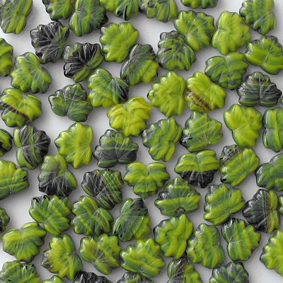 11x13mm Lime Striped Maple Leaf Beads [15] (see Comments)