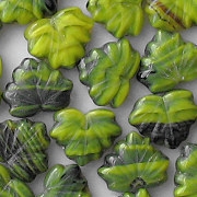 11x13mm Lime Striped Maple Leaf Beads [15] (see Comments)