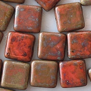 10mm Red Picasso Square Beads [15]