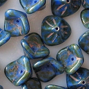 8x12mm Blue/Green Picasso 3-Petal Flower Beads [10]