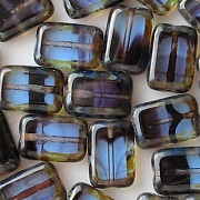 12mm Light Sapphire/Amethyst Picasso Polished Rectangle Beads [20]