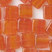 9mm Orange Swirl Flat Square Beads [50]