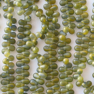 6mm Olive Swirl Matte Teardrop Beads [100]