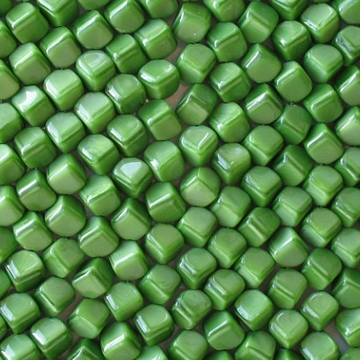 8mm Opaque Green Diagonal Cube Beads [50]