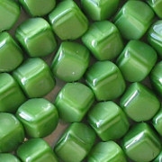 8mm Opaque Green Diagonal Cube Beads [50]