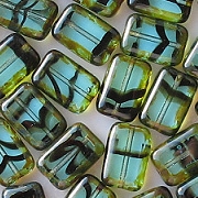 12mm Aqua Tortoise Picasso Polished Rectangle Beads [20]