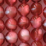 10mm Cranberry/Pearl 3-Cut Round Beads [20]