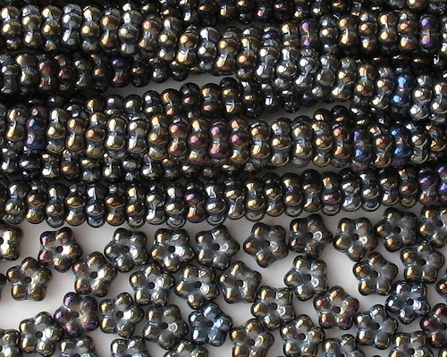 3x7mm Dark Brown Iris Flower Spacer Beads [50]