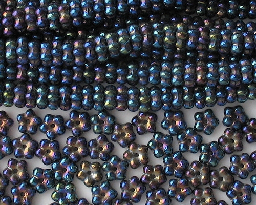 3x7mm Dark Blue Iris Flower Spacer Beads [100]