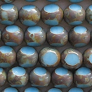 8mm Baby Blue Picasso 3-Cut Round Beads [25]