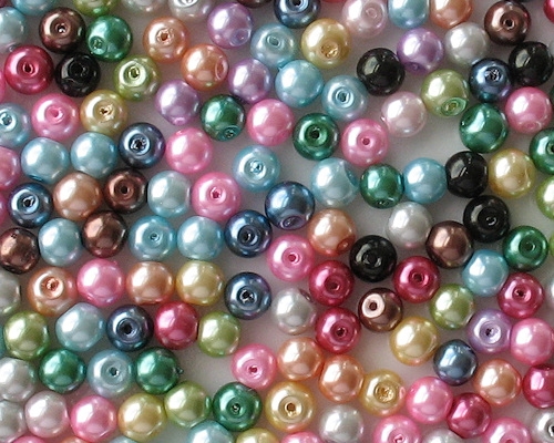6mm Mixed-Color Chinese Round Glass Pearls [50] (see Defects)