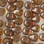 8mm Clear/Gold Picasso Teardrop Beads [50]