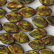 12mm Silky Yellow Picasso Leaf Beads [25]