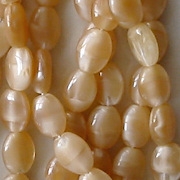 8mm Beige Satin Flat Oval Beads [50]