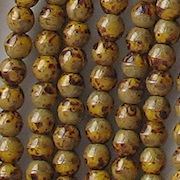 4mm Mustard Yellow with Brown Picasso Round Beads [100]