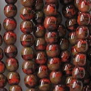 4mm Red with Brown Picasso Round Beads [100]