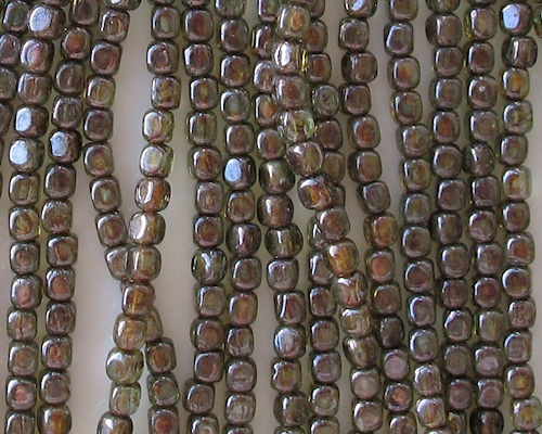 3.5mm Forest Green Luster Cube Beads [100]