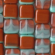 9mm Turquoise/Brown Umber Square Beads [50] (see Defects)