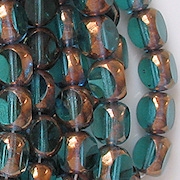 8mm Teal/Bronze 3-Cut Round Beads [25]