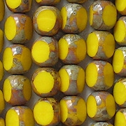 8mm Opaque Yellow Picasso 3-Cut Round Beads [25]