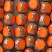 8mm Opaque Orange Picasso 3-Cut Round Beads [25]