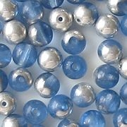 6mm Light Blue/Silver Round Beads [50]