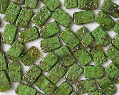 18mm Avocado Green Patterned Rectangle Beads [3]