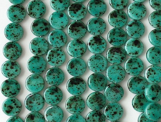 10mm Turquoise Speckled Coated Coin Beads [25]