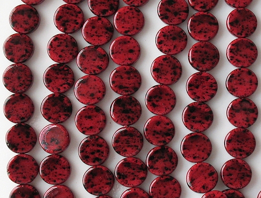 10mm Red Speckled Coated Coin Beads [25]