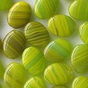 12mm Lime Striped Flat Oval Beads [50] (see Defects)