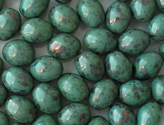 19mm Turquoise Picasso Luster Oval Beads [3]