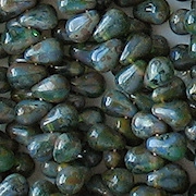 6mm Olive Picasso Teardrop Beads [50] (see Comments)