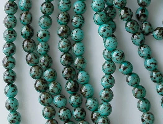 6mm Turquoise Speckled Coated Round Beads [50] (see Comments)