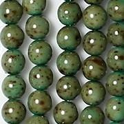 6mm Greenish-Turquoise Speckled Coated Round Beads [50]