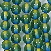 6mm Blue/Green/Yellow Coated Round Beads [50] (see Comments)