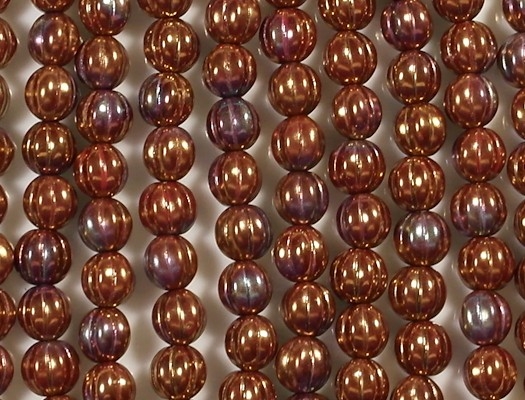 8mm Red Bronze Iris Fluted Beads [25]