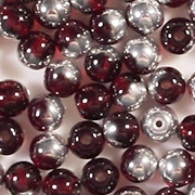 6mm Garnet Red/Silver Round Beads [50]