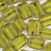 12mm Light Olive Green Picasso Polished Rectangle Beads [20]