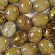 11mm Mustard Yellow Picasso Oval Beads [15] (see Defects)