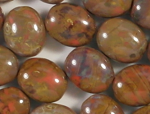 11mm Orange/Brown Picasso Oval Beads [15]