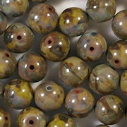 8mm Chartreuse/Brown Picasso Round Beads [25]